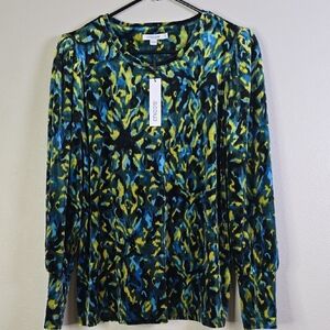 Chico's Multicolor Patterned  Velvet  Long Sleeve Blouse Size Large NwT.